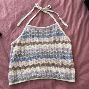 American Eagle cropped pastel crochet halter top
